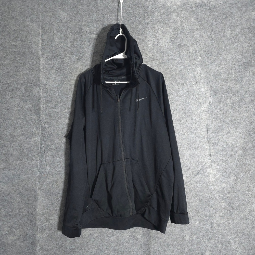 Nike Dri-FIT Full Zip Hoodie Mens XL Black AJ4450-010 Active Jacket Swoosh Logo - Picture 1 of 10